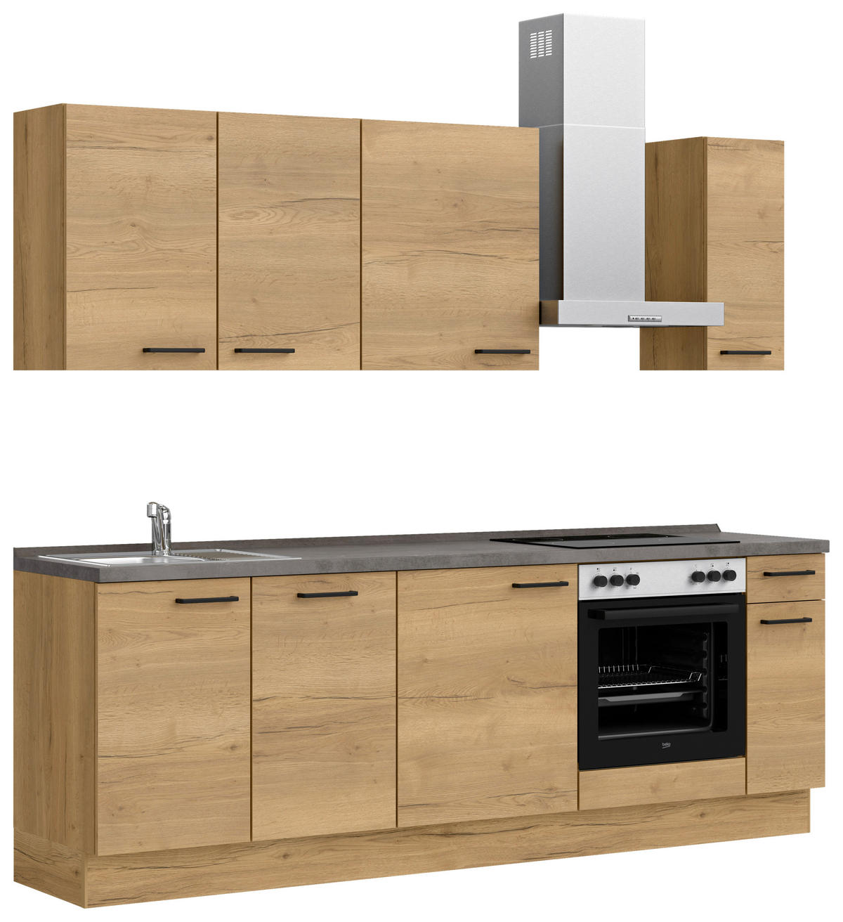 KÜCHENBLOCK 240 cm   in Eichefarben, Schieferfarben  - Schieferfarben/Eichefarben, MODERN, Holzwerkstoff/Metall (240cm) - Nobilia