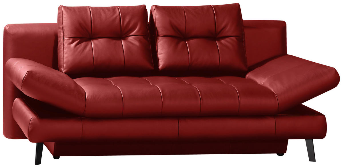SCHLAFSOFA in Echtleder Rot  - Rot/Schwarz, Design, Leder/Metall (209/94/94cm) - Novel