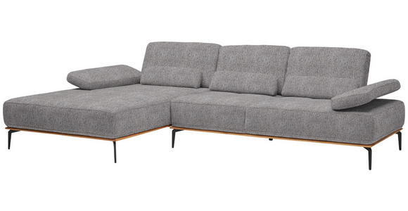 ECKSOFA in Flachgewebe Hellgrau  - Hellgrau/Schwarz, Natur, Holz/Textil (176/314cm) - Valnatura