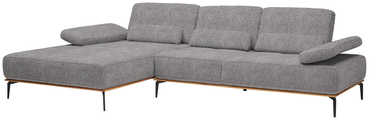 ECKSOFA in Flachgewebe Hellgrau  - Hellgrau/Schwarz, Natur, Holz/Textil (176/314cm) - Valnatura
