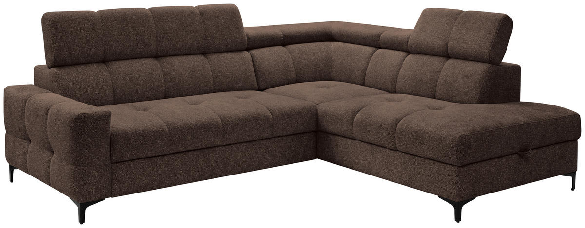 ECKSOFA Dunkelbraun Struktur  - Dunkelbraun/Schwarz, MODERN, Textil/Metall (254/212cm) - Carryhome
