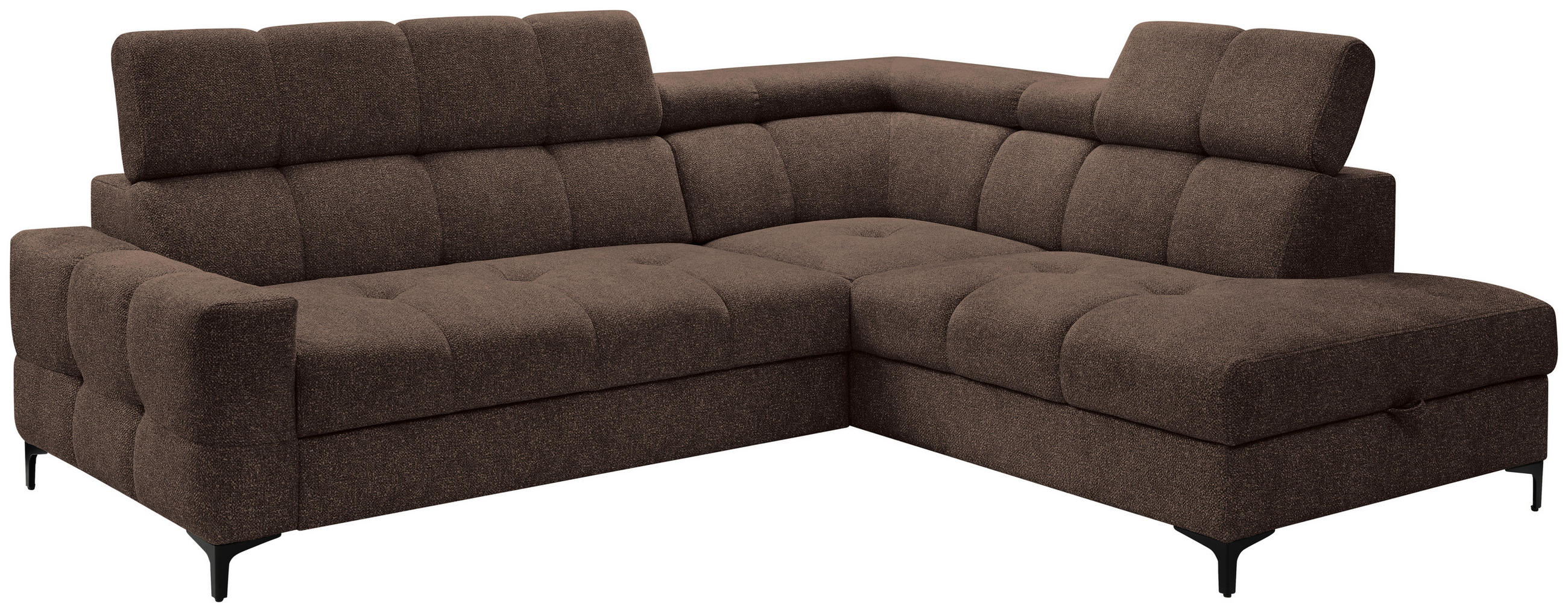 Thumbnail - Carryhome Ecksofa, Dunkelbraun, Textil, 4-Sitzer, Ottomane rechts, L-Form, 254x212 cm, Made in EU, Liegefunktion, seiten...