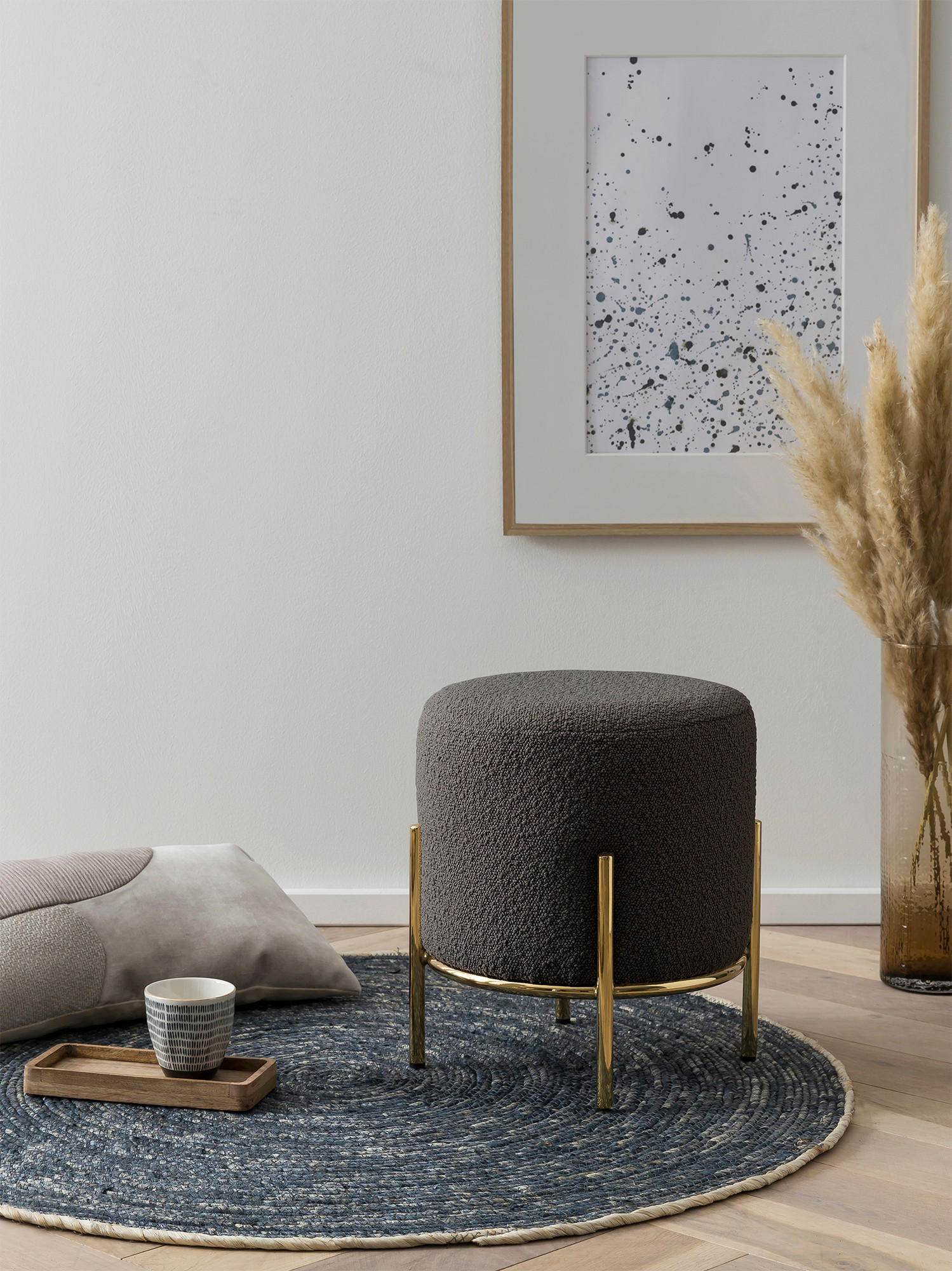 HOCKER Bouclé Anthrazit, Goldfarben  - Anthrazit/Goldfarben, MODERN, Textil/Metall (35/38/35cm) - Livetastic