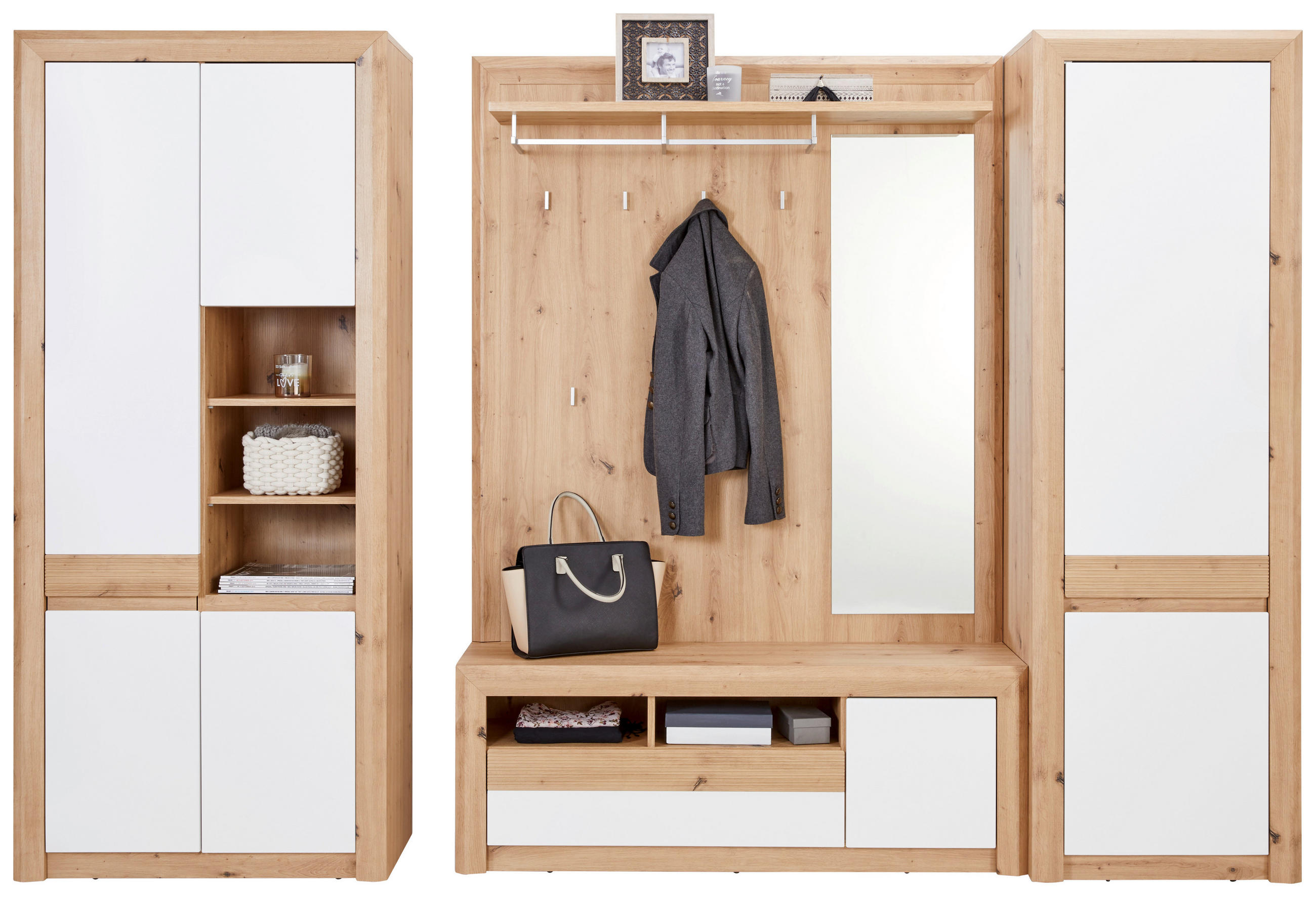 Garderoben-set Kashmir New Weiß/eiche Dekor 3--Teilig