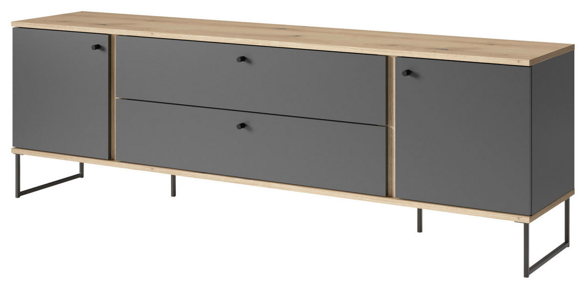 COMODĂ JOASĂ 180/59/38 cm  - culoare lemn stejar/antracit, Basics, plastic/metal (180/59/38cm) - Xora
