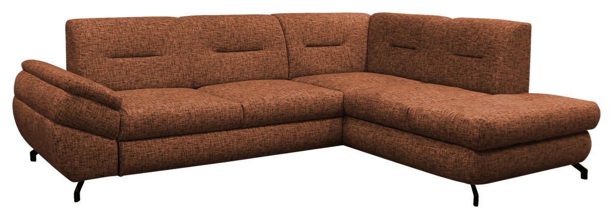 ECKSOFA in Struktur, Plüsch Rostfarben  - Rostfarben/Schwarz, Design, Textil/Metall (274/201cm) - MID.YOU