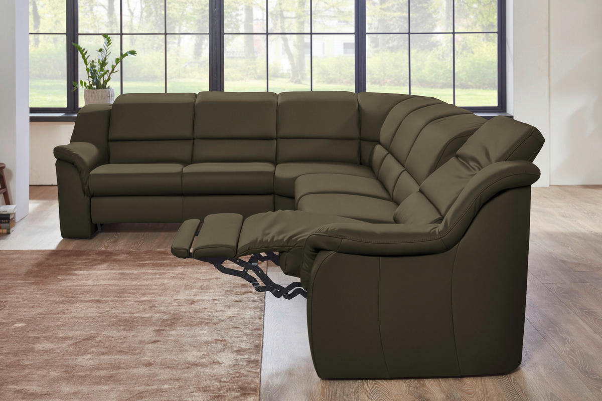 ECKSOFA  in Echtleder Olivgrün  260/324 cm  - Schwarz/Olivgrün, KONVENTIONELL, Leder/Kunststoff (260/324cm) - Cantus