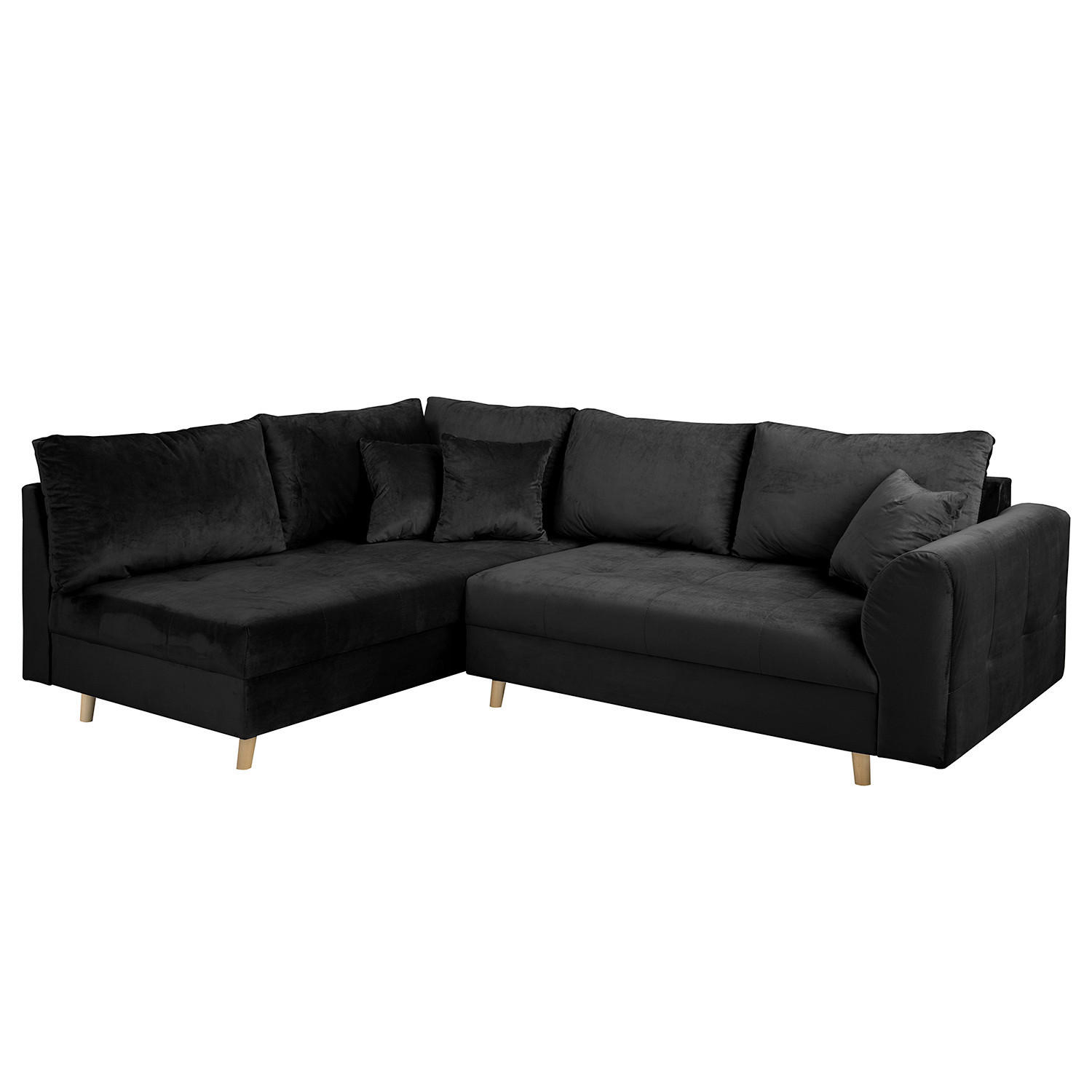 ECKSOFA Samt Schwarz  - Schwarz/Naturfarben, Design, Holz/Textil (161/231cm) - P & B