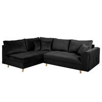 ECKSOFA Ariella in Samt Schwarz Rückenkissen  161/231 cm  - Schwarz/Naturfarben, Design, Holz/Textil (161/231cm) - P & B