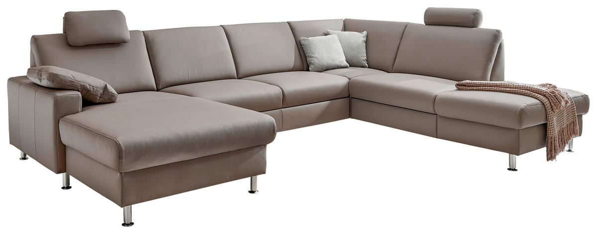 WOHNLANDSCHAFT in Echtleder Hellgrau  - Hellgrau/Alufarben, Design, Leder/Metall (165/339/233cm) - Beldomo Premium