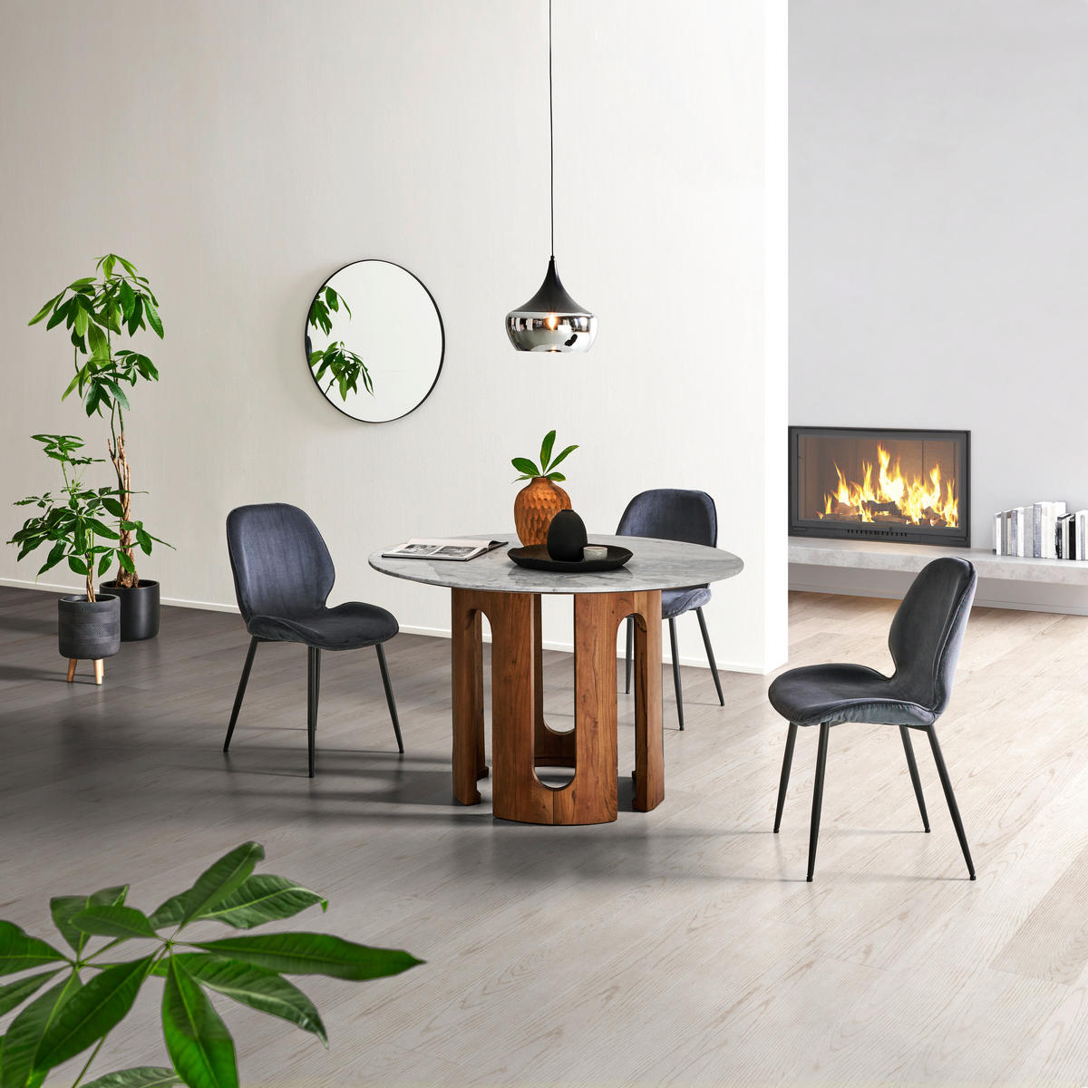 JEDILNA MIZA, v celoti masivno akacija barva oreha  - barva oreha, Design, kamen/les (120/120/76cm) - Livetastic