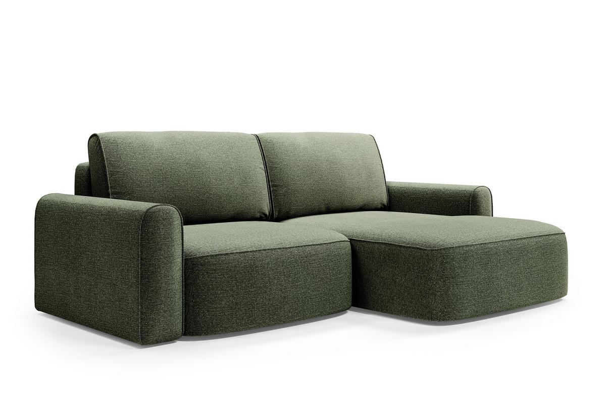 ECKSOFA PIEMONTE Grün Chenille Rückenkissen, Bettkasten, Schlaffunktion  - Schwarz/Grün, MODERN, Holz/Kunststoff (250/92cm) - Livetastic