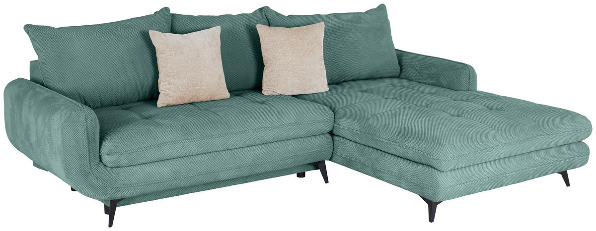 ECKSOFA WAVE Türkis Struktur  - Türkis/Beige, MODERN, Textil/Metall (266/189cm) - MID.YOU