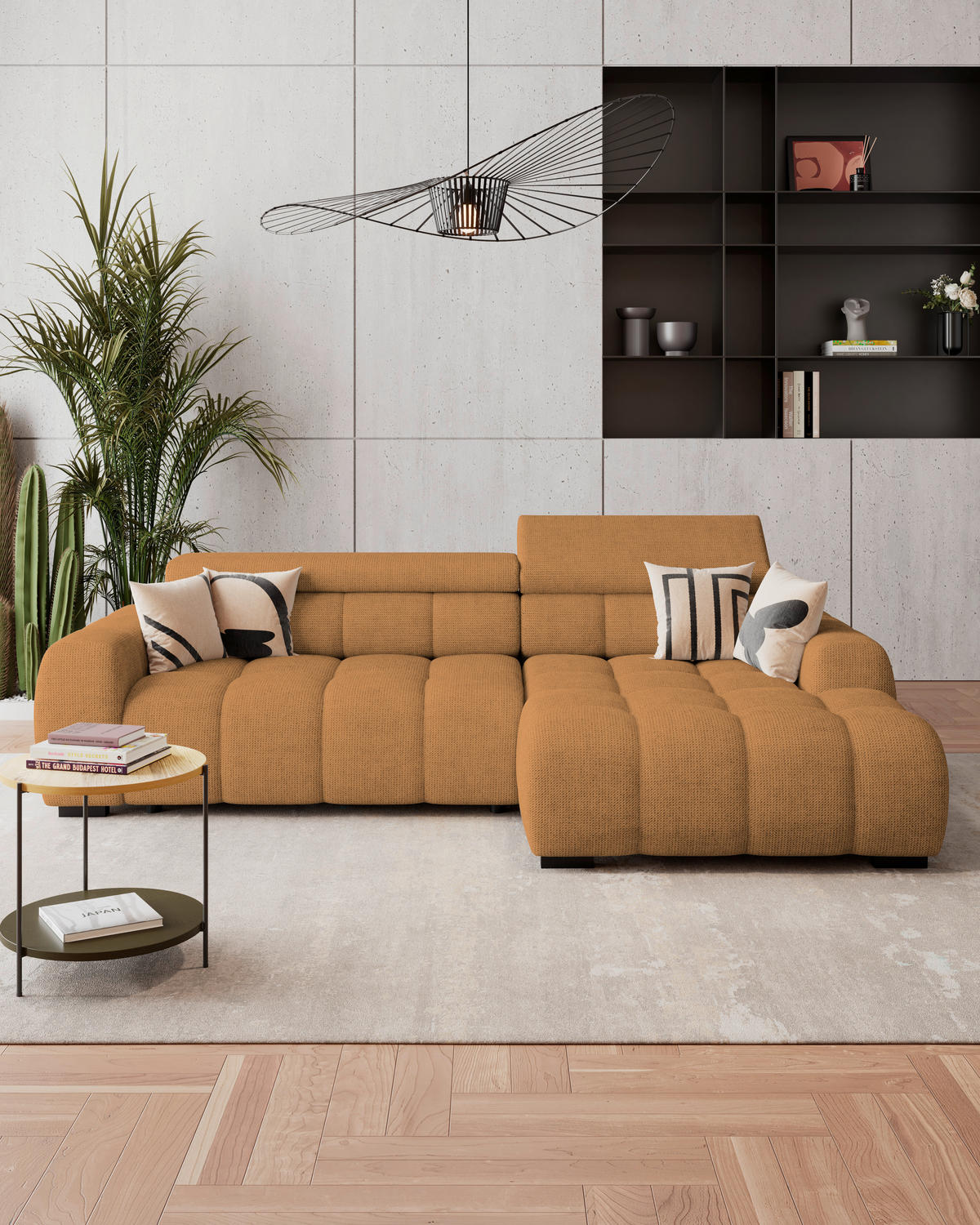 HÖRNSOFFA i vävt tyg rostfärgad  - svart/mörkbrun, Trend, textil/plast (285/168cm) - Livetastic