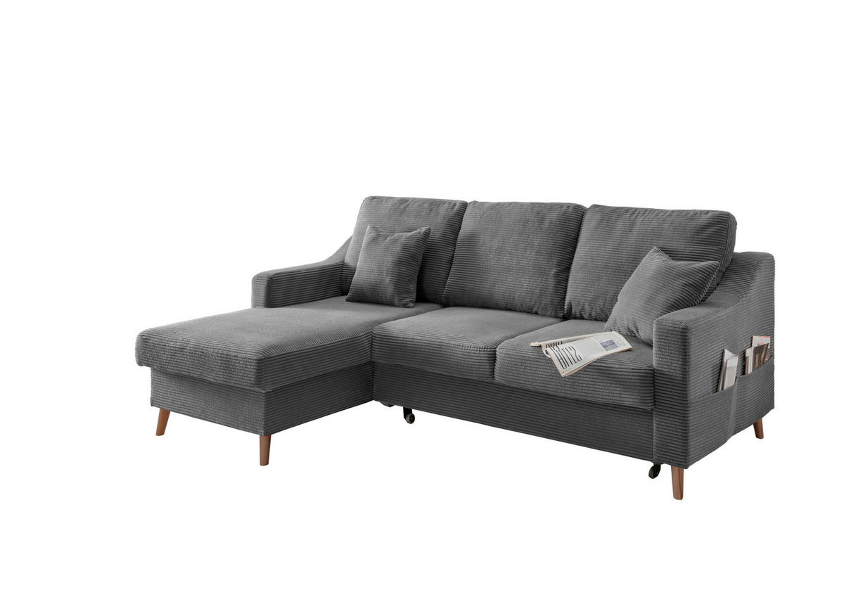 ECKSOFA in Cord Grau  - Naturfarben/Grau, Design, Holz/Textil (150/228cm) - P & B