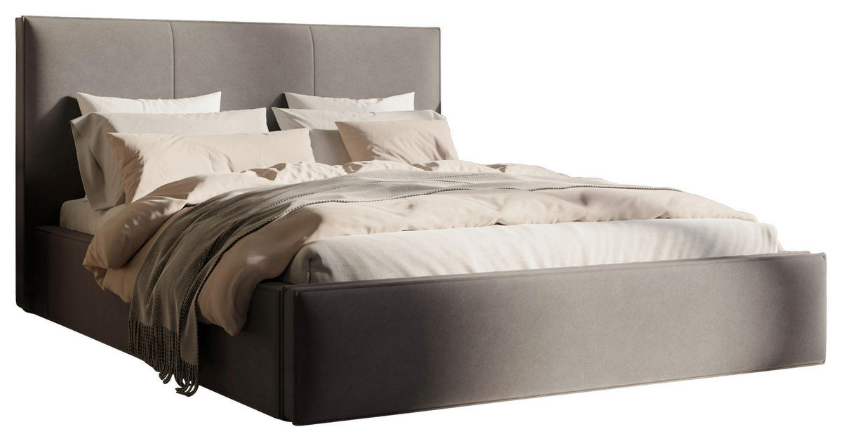 POLSTERBETT 180/200 cm,  in Grau, Lattenrost, Bettkasten,  - Schwarz/Grau, Design, Holz/Textil (180/200cm) - Boxxx