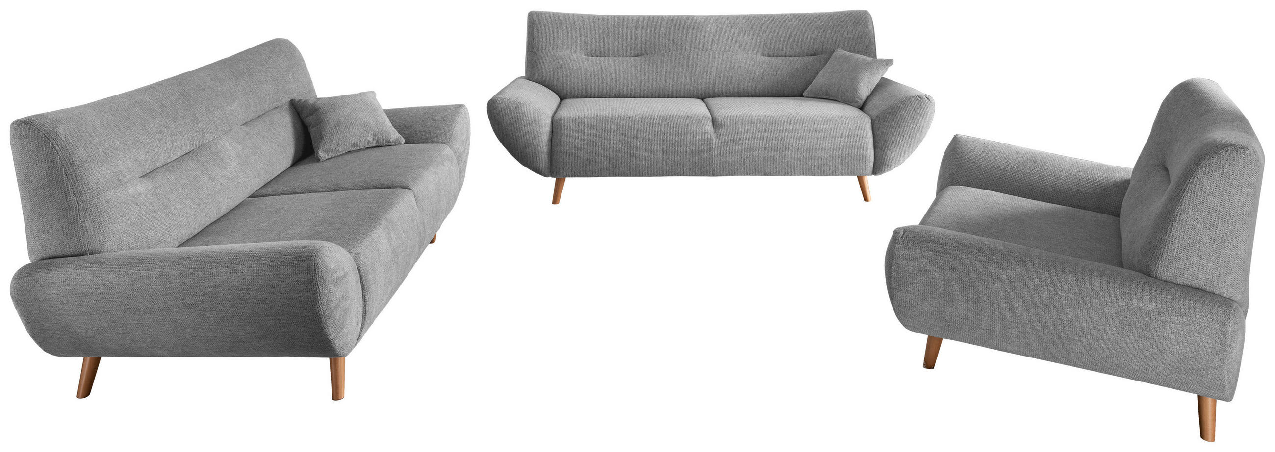 3-SITZER-SOFA Chenille Silberfarben  - Wildeiche/Silberfarben, MODERN, Holz/Textil (205/81/90cm) - MID.YOU