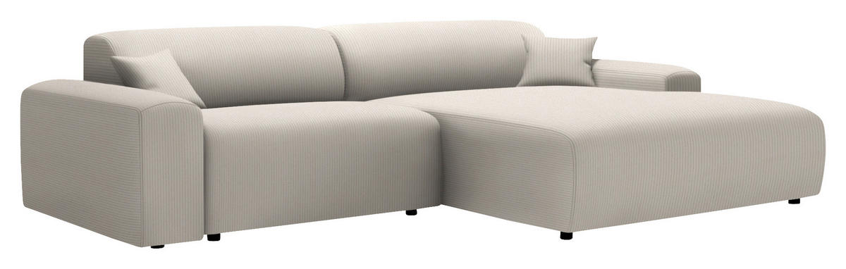 ECKSOFA in Velours, Feincord Ecru  - Ecru/Schwarz, Design, Kunststoff/Textil (292/178cm) - Livetastic