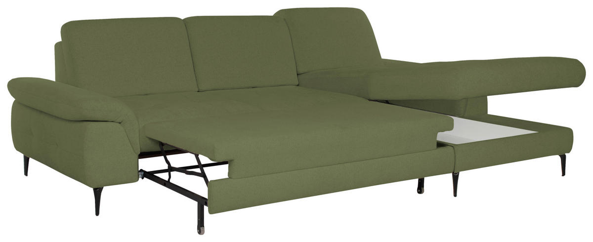 ECKSOFA ALMA Grün Chenille  - Schwarz/Grün, Design, Textil/Metall (285/191cm) - Livetastic