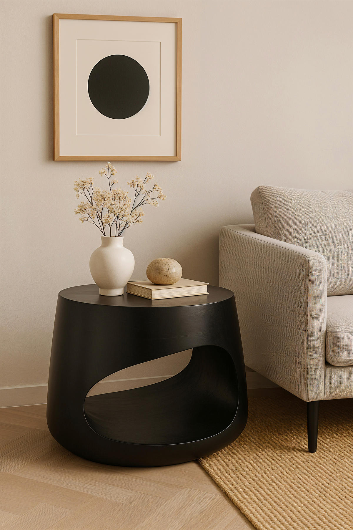 COUCHTISCH Mangoholz massiv 75/75/38 cm rund Schwarz  - Schwarz, Design, Holz (75/75/38cm) - MID.YOU