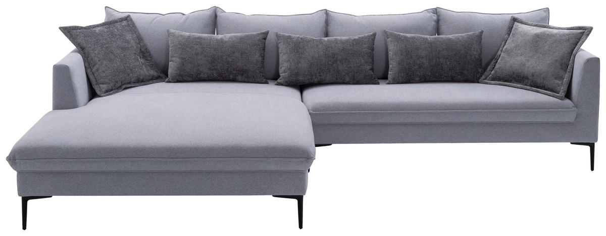 ECKSOFA in Flachgewebe Grau  187/321 cm  - Dunkelgrau/Schwarz, Design, Textil/Metall (187/321cm) - Livetastic