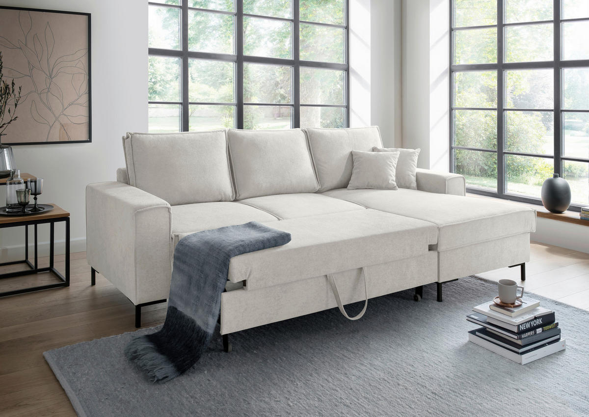 KUTNA GARNITURA tekstil  bež   - bež/crna, Moderno, tekstil/metal (240/150cm) - Livetastic