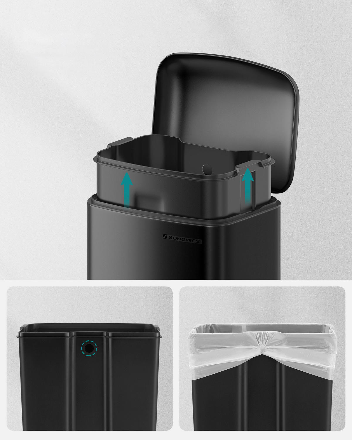 ABFALLSAMMLER 30 l  Metall, Kunststoff  - Schwarz, Basics, Kunststoff/Metall (34,5/61,5/32,5cm)