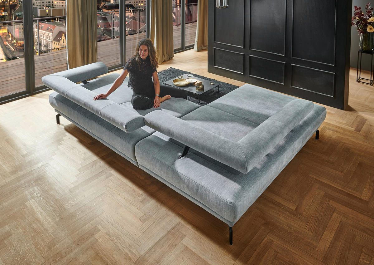 ECKSOFA in Chenille Hellblau  - Schwarz/Hellblau, Design, Textil/Metall (224/305cm) - Dieter Knoll