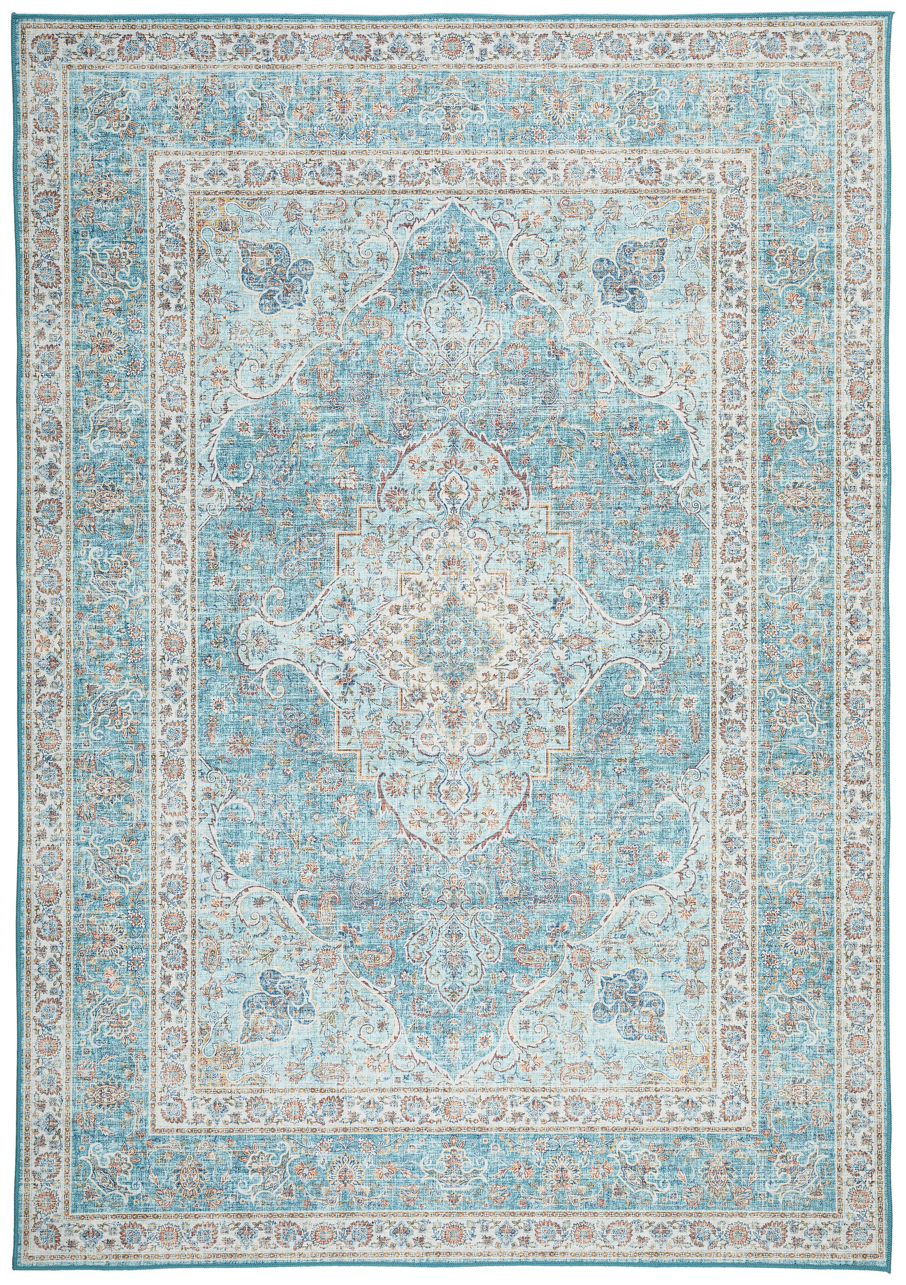 VINTAGE-TEPPICH 130/190 cm Leo Creme, Pastellblau, Cognac  - Pastellblau/Cognac, LIFESTYLE, Kunststoff/Textil (130/190cm) - Novel