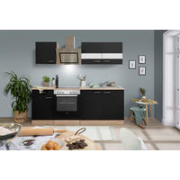 KÜCHENBLOCK 210 cm   in Schwarz  - Edelstahlfarben/Eichefarben, Basics, Holzwerkstoff/Metall (210cm) - Respekta