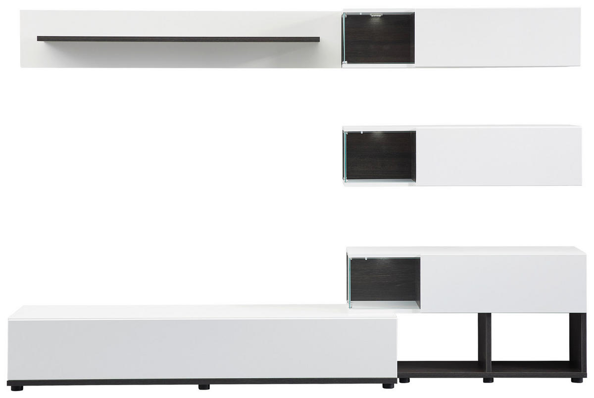 OBÝVACÍ STĚNA, perleť, vysoce lesklá bílá - bílá/černá, Design, kompozitní dřevo/plast (240/150/40cm) - MID.YOU