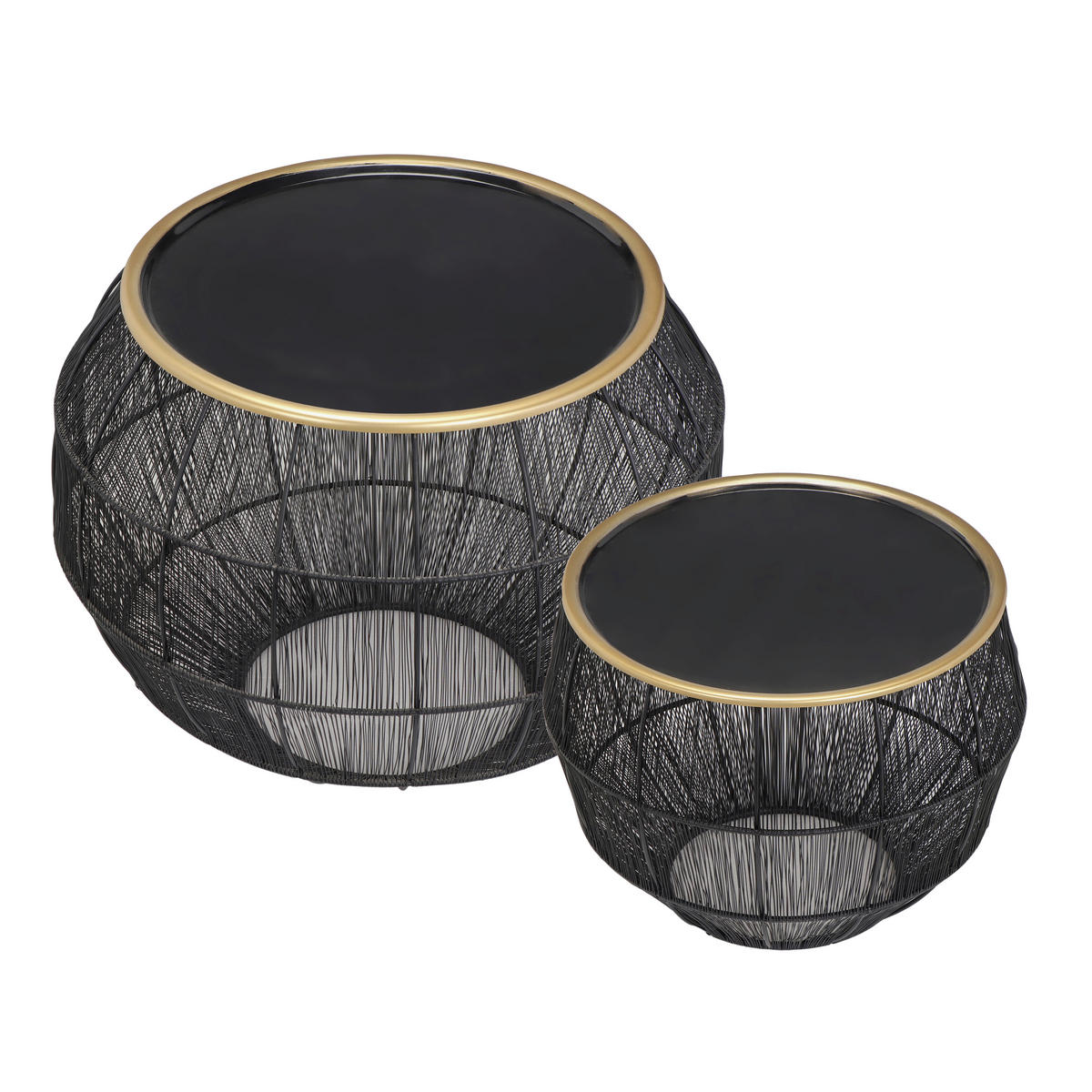 BEISTELLTISCHSET rund Schwarz, Goldfarben  - Goldfarben/Schwarz, MODERN, Metall - Milino