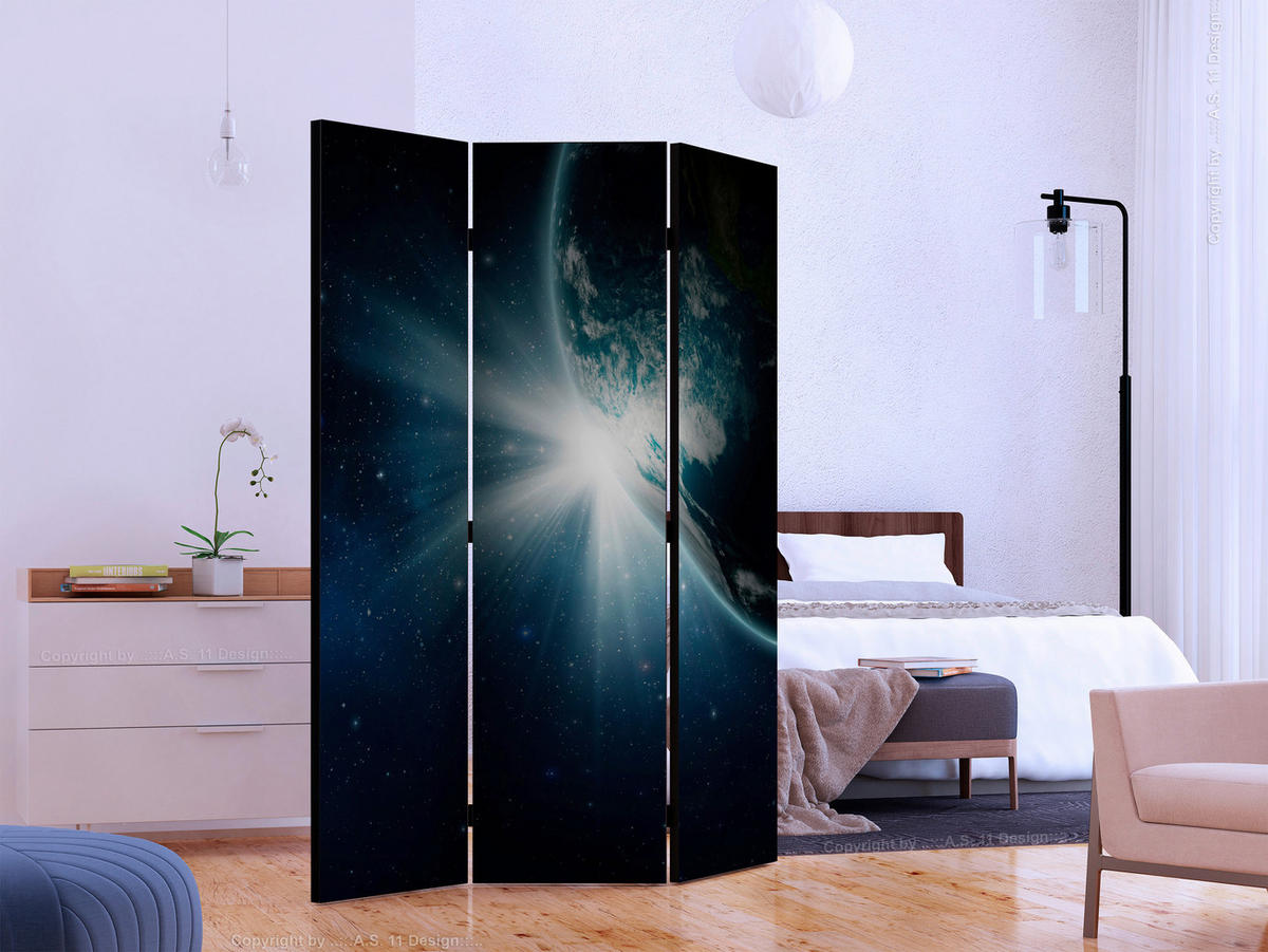 PARAVENT mit 3  Flügel - Blau/Schwarz, Basics, Holz/Textil (135/172/3cm) - artgeist