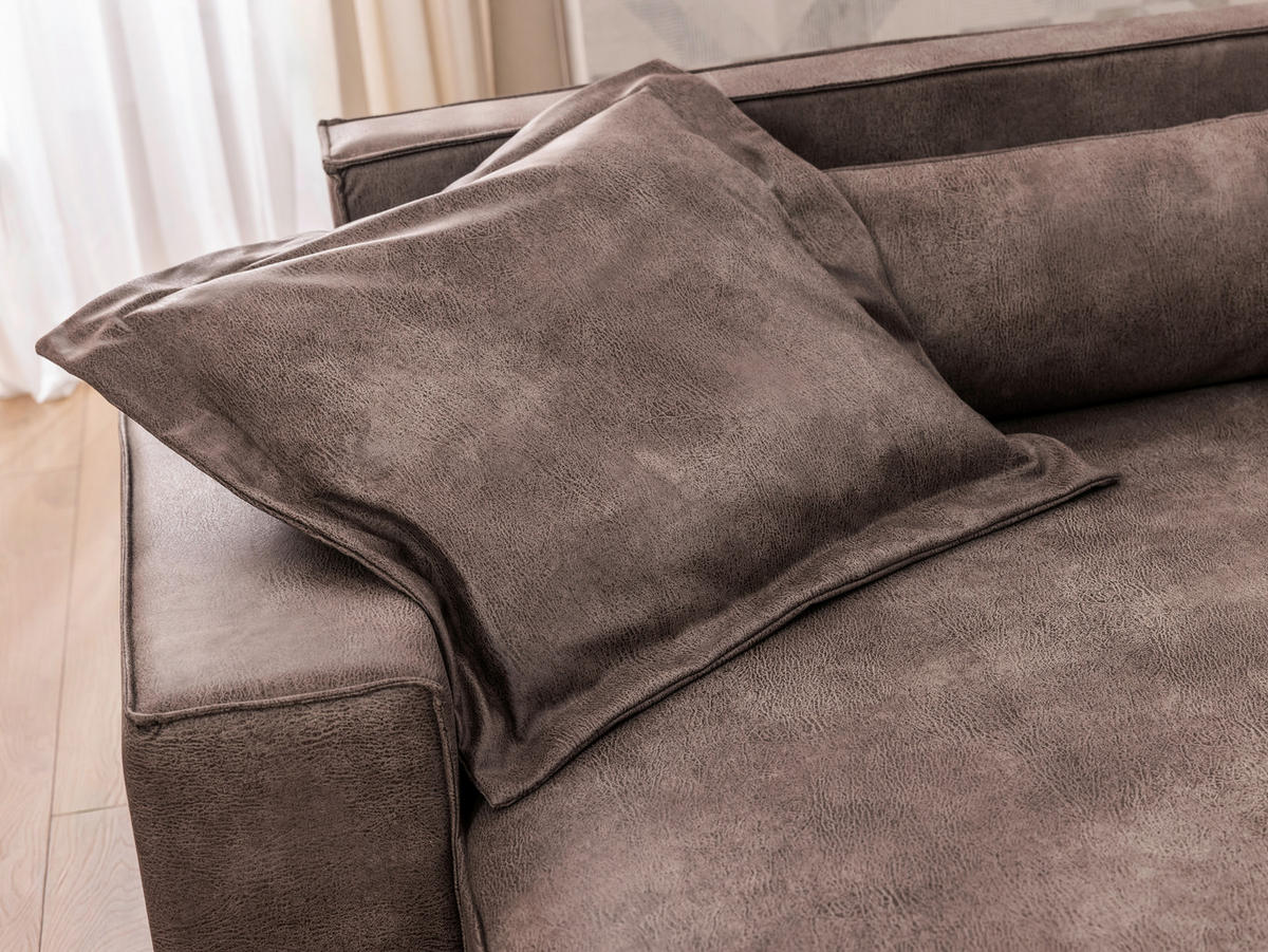 ECKSOFA Curduroy in Lederlook Graubraun Rückenkissen  251/142 cm  - Graubraun/Schwarz, Design, Kunststoff/Textil (251/142cm) - P & B