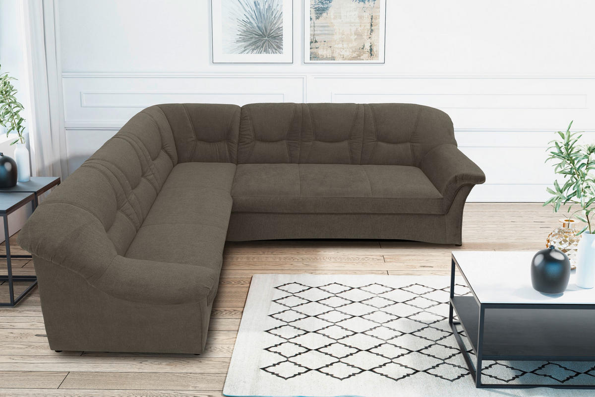 ECKSOFA Greige Mikrofaser  - Greige/Schwarz, KONVENTIONELL, Kunststoff/Textil (190/240cm) - MID.YOU