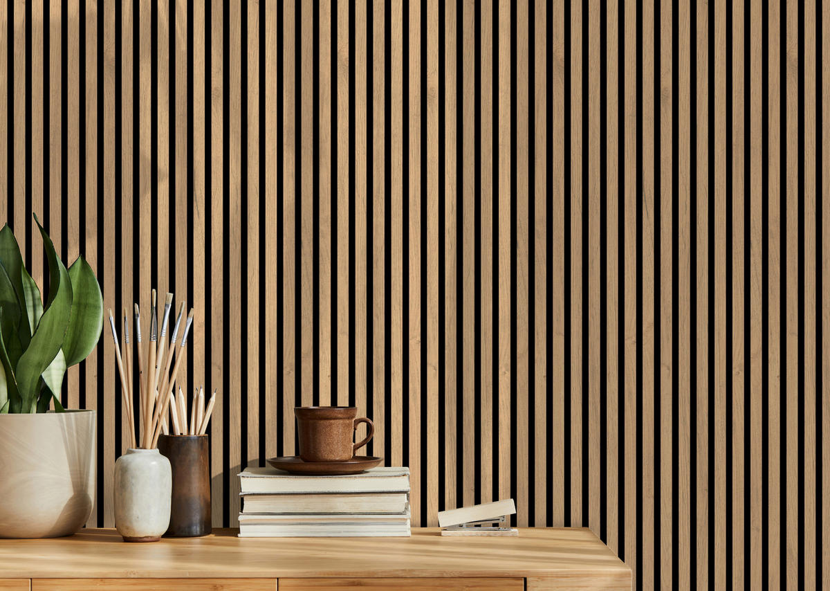 AKUSTIKPANEEL Eiche Mittel 3-seitig foliert Eichefarben 57.25/1.9/267 cm  - Eichefarben, KONVENTIONELL, Holzwerkstoff/Textil (57.25/1.9/267cm)