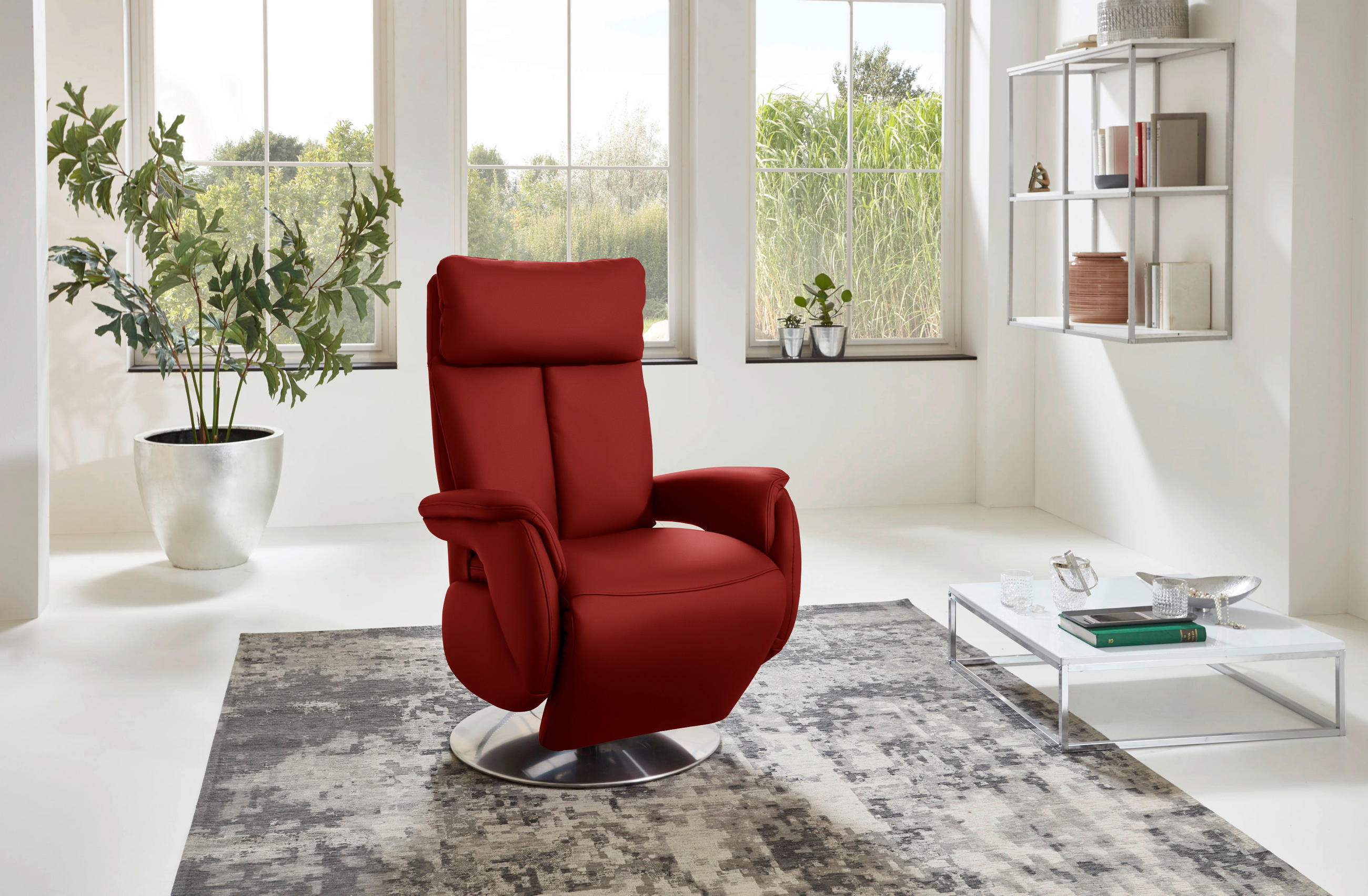 RELAXSESSEL in Leder Rot  - Edelstahlfarben/Rot, Konventionell, Leder/Metall (78/110/81cm) - Cantus