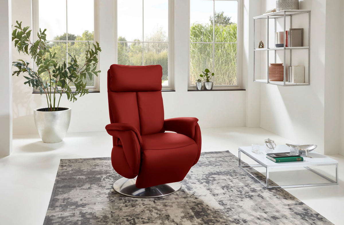 RELAXSESSEL in Leder Rot  - Edelstahlfarben/Rot, Konventionell, Leder/Metall (78/110/81cm) - Cantus