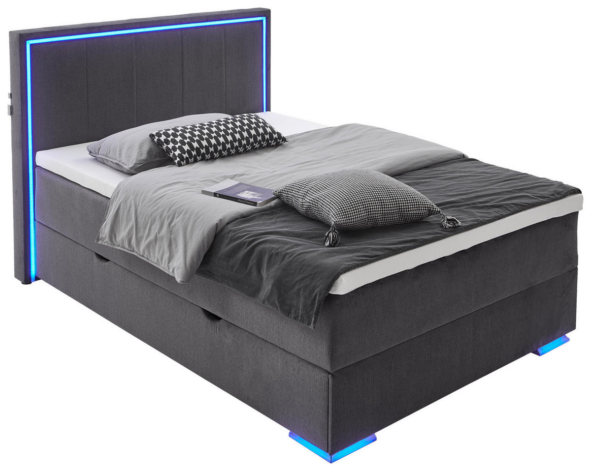 BOXSPRINGBETT 140/200 cm  in Anthrazit  - Chromfarben/Anthrazit, Design, Kunststoff/Textil (140/200cm) - Boxxx