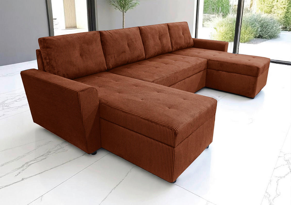 WOHNLANDSCHAFT TERMOLI Rostfarben Cord  - Rostfarben/Schwarz, Design, Kunststoff/Textil (155/296/155cm) - MID.YOU
