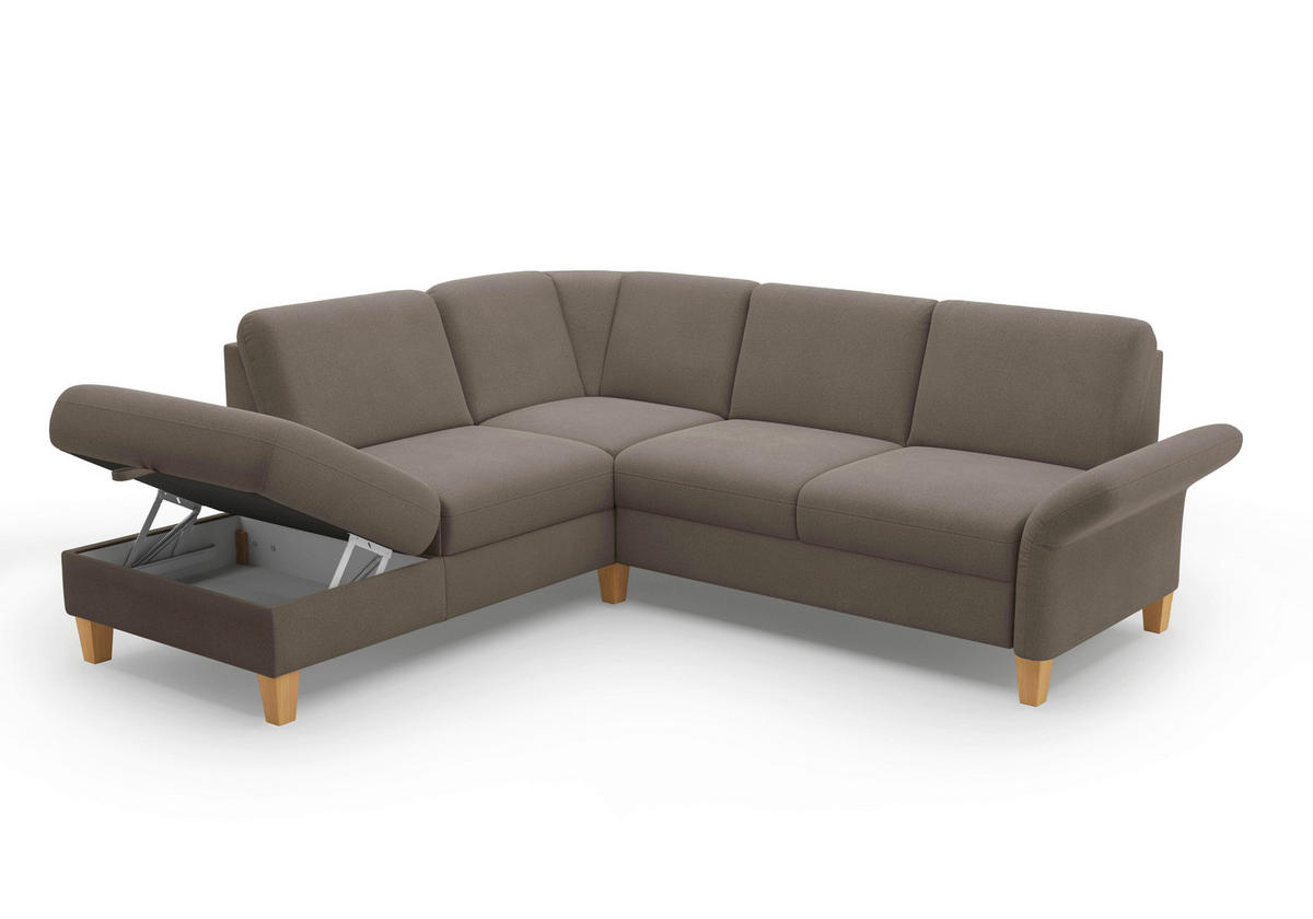 ECKSOFA ROCHELLE E Schlammfarben Flachgewebe  - Schlammfarben/Eichefarben, KONVENTIONELL, Holz/Textil (216/240cm) - Sit & More