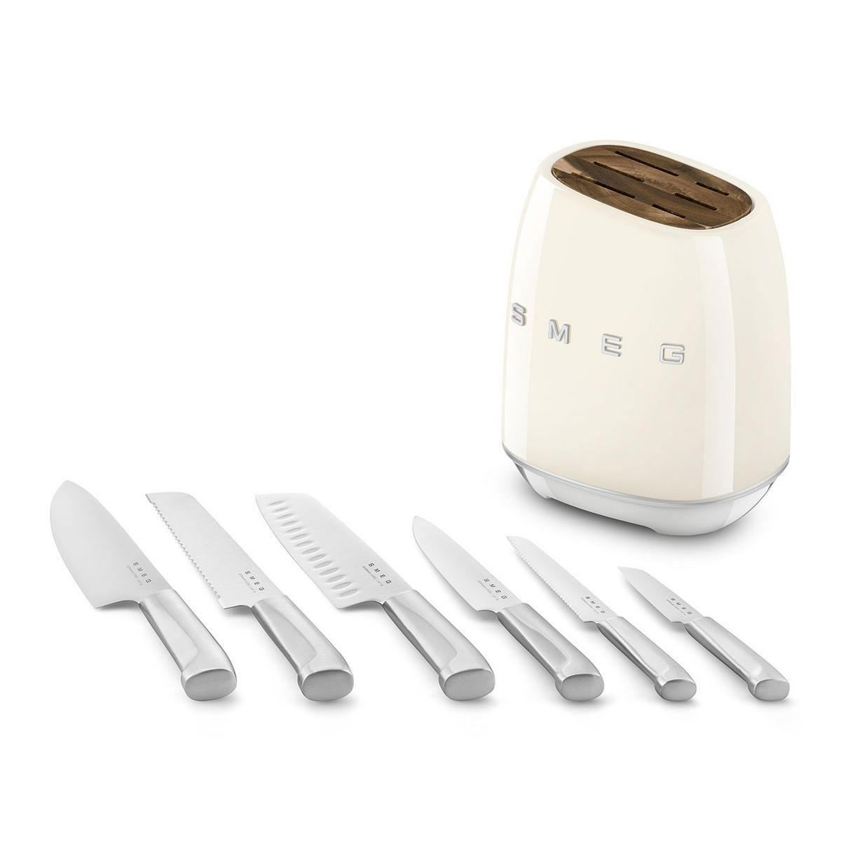 MESSERBLOCK 6-teilig  - Creme, Basics, Holz/Kunststoff (13,5/23,2/19cm) - SMEG