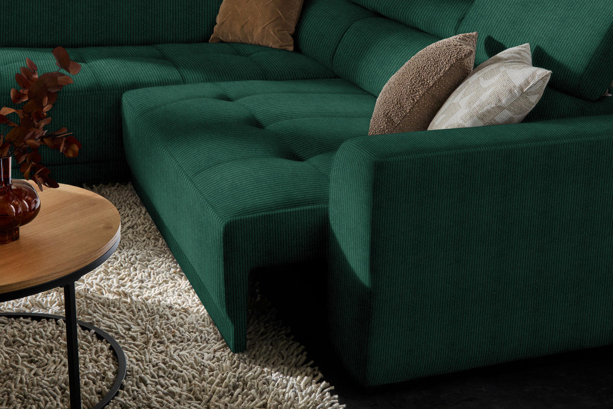 ECKSOFA in Feincord Waldgrün  - Waldgrün/Schwarz, Design, Kunststoff/Textil (205/284cm) - MID.YOU