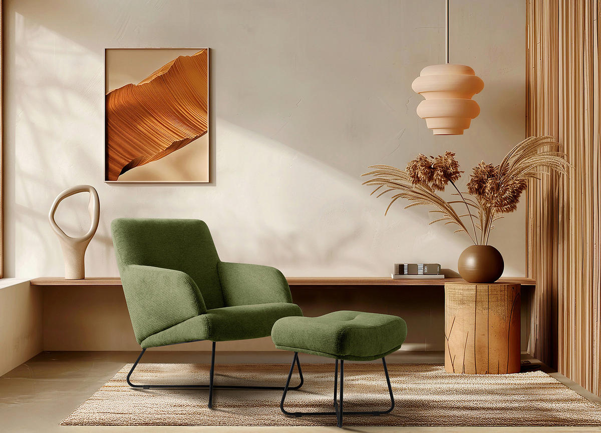 SESSEL in Chenille Grün  - Schwarz/Grün, Design, Textil/Metall (67/87/74cm) - Livetastic