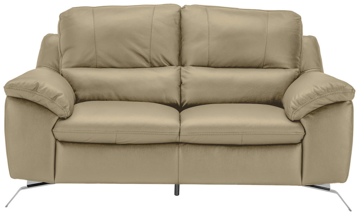 2,5-SITZER Kombination Echtleder/Lederlook Greige  - Greige/Silberfarben, Design, Leder/Metall (216/97/95-151cm) - Livetastic