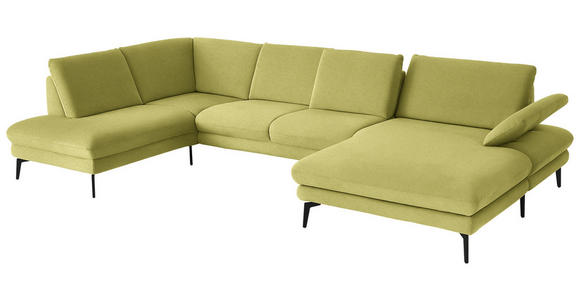 WOHNLANDSCHAFT  in Chenille, Flachgewebe Hellgrün  - Schwarz/Hellgrün, Design, Textil/Metall (208/344/180cm) - Dieter Knoll