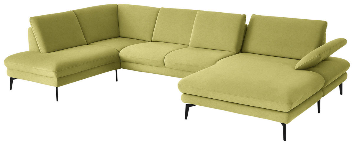 WOHNLANDSCHAFT  in Chenille, Flachgewebe Hellgrün  - Schwarz/Hellgrün, Design, Textil/Metall (208/344/180cm) - Dieter Knoll