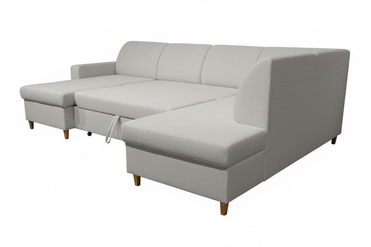 WOHNLANDSCHAFT Bouclé Creme  - Buchefarben/Creme, Design, Holz/Holzwerkstoff (310/160/145cm) - MID.YOU