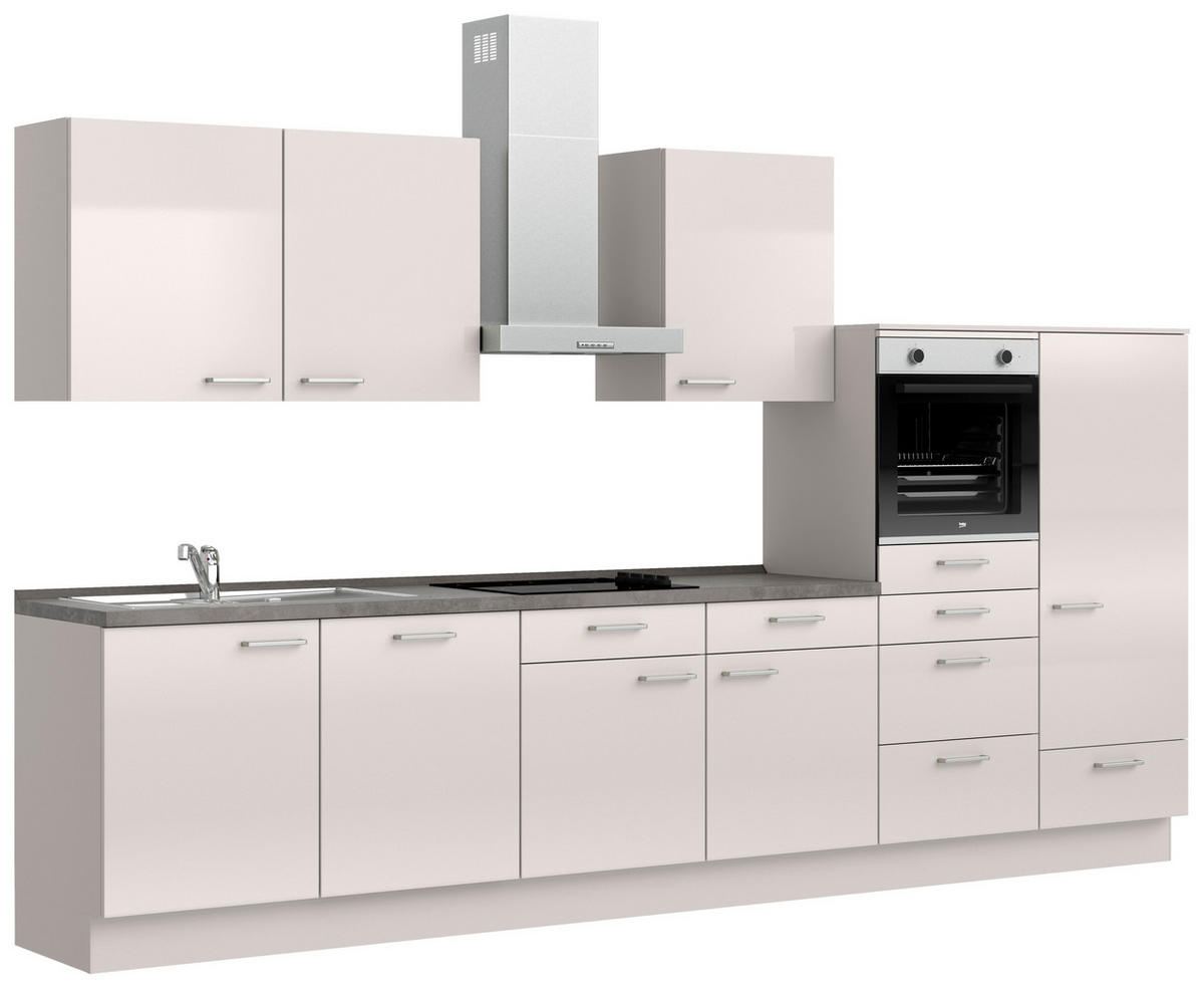KÜCHENBLOCK Flash 360 cm  in Schieferfarben, Hellgrau  - Schieferfarben/Edelstahlfarben, MODERN, Holzwerkstoff/Metall (360cm) - Nobilia