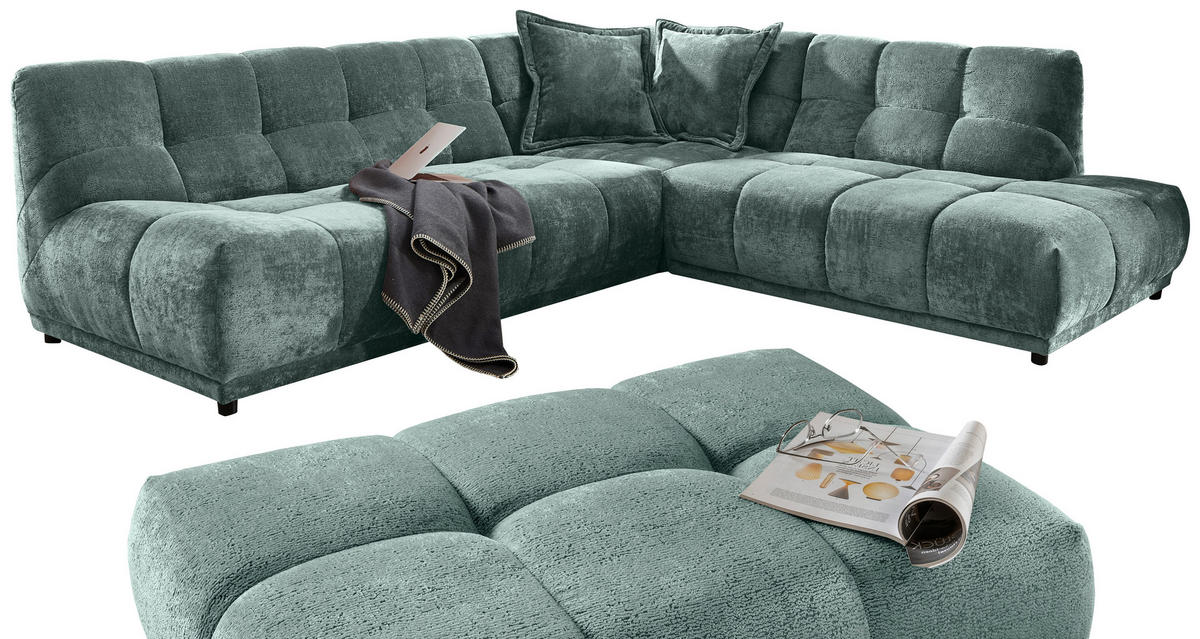 ECKSOFA Chenille Türkis  - Türkis/Schwarz, Modern, Kunststoff/Textil (284/250cm) - Livetastic